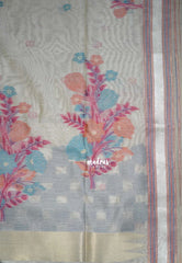 Beige Grey - Muslin Silk with Thread Weaving Pallu with Floral Buttas - Perfect for Office Wear