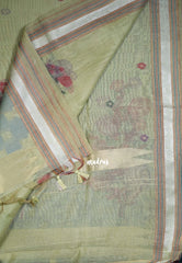 Muted Light Green - Muslin Silk with Thread Weaving Pallu with Floral Buttas - Perfect for Office Wear