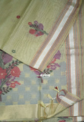 Muted Light Green - Muslin Silk with Thread Weaving Pallu with Floral Buttas - Perfect for Office Wear