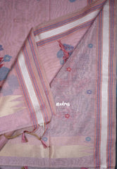 Muted Mauve Pink - Muslin Silk with Thread Weaving Pallu with Floral Buttas - Perfect for Office Wear