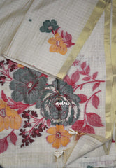 Biscut Beige & Orangish Yellow - Muslin Silk Checks with Thread Weaving Pallu with Buttas - Perfect for Office Wear