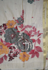 Biscut Beige & Orangish Yellow - Muslin Silk Checks with Thread Weaving Pallu with Buttas - Perfect for Office Wear