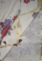 Biscut Beige & Lavender - Muslin Silk Checks with Thread Weaving Pallu with Buttas - Perfect for Office Wear
