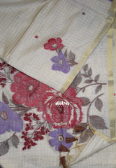 Biscut Beige & Lavender - Muslin Silk Checks with Thread Weaving Pallu with Buttas - Perfect for Office Wear