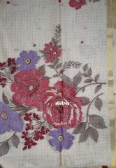 Biscut Beige & Lavender - Muslin Silk Checks with Thread Weaving Pallu with Buttas - Perfect for Office Wear
