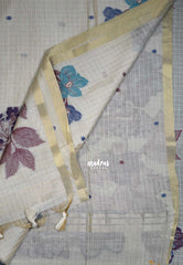 Biscut Beige & Peacock Blue - Muslin Silk Checks with Thread Weaving Pallu with Buttas - Perfect for Office Wear