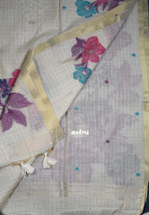 Biscut Beige & Riddish Pink - Muslin Silk Checks with Thread Weaving Pallu with Buttas - Perfect for Office Wear