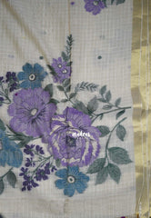 Biscut Beige & Teal - Muslin Silk Checks with Thread Weaving Pallu with Buttas - Perfect for Office Wear