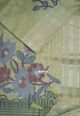 Muted Light Green-D2 - Muslin Silk with Thread Weaving Pallu with Floral Buttas - Perfect for Office Wear