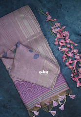 Muted Lilac-D2 - Muslin Silk with Thread Weaving Pallu with Floral Buttas - Perfect for Office Wear