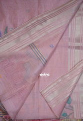 Muted Mauve Pink-D2 - Muslin Silk with Thread Weaving Pallu with Floral Buttas - Perfect for Office Wear