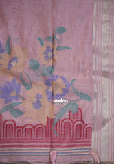 Muted Mauve Pink-D2 - Muslin Silk with Thread Weaving Pallu with Floral Buttas - Perfect for Office Wear
