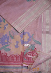 Muted Mauve Pink-D2 - Muslin Silk with Thread Weaving Pallu with Floral Buttas - Perfect for Office Wear