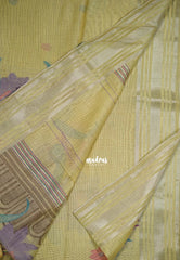 Pale Mustard-D2 - Muslin Silk with Thread Weaving Pallu with Floral Buttas - Perfect for Office Wear