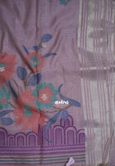 Muted Lilac-D2 - Muslin Silk with Thread Weaving Pallu with Floral Buttas - Perfect for Office Wear