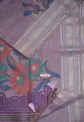 Muted Lilac-D2 - Muslin Silk with Thread Weaving Pallu with Floral Buttas - Perfect for Office Wear