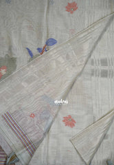 Beige Grey-D2 - Muslin Silk with Thread Weaving Pallu with Floral Buttas - Perfect for Office Wear