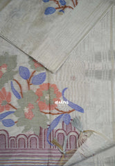 Beige Grey-D2 - Muslin Silk with Thread Weaving Pallu with Floral Buttas - Perfect for Office Wear