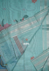 Muted Seafoam Green-D2 - Muslin Silk with Thread Weaving Pallu with Floral Buttas - Perfect for Office Wear