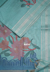 Muted Seafoam Green-D2 - Muslin Silk with Thread Weaving Pallu with Floral Buttas - Perfect for Office Wear