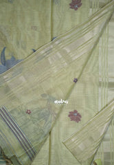 Muted Light Green-D2 - Muslin Silk with Thread Weaving Pallu with Floral Buttas - Perfect for Office Wear