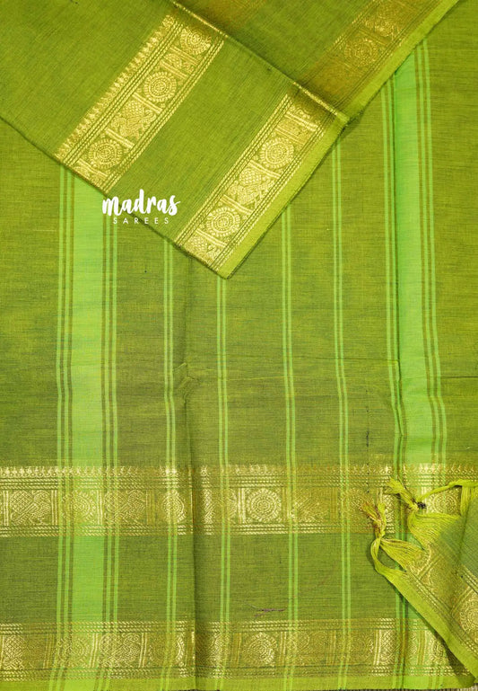 Sap green - Karthigai silk cotton plain body rettapet border single color