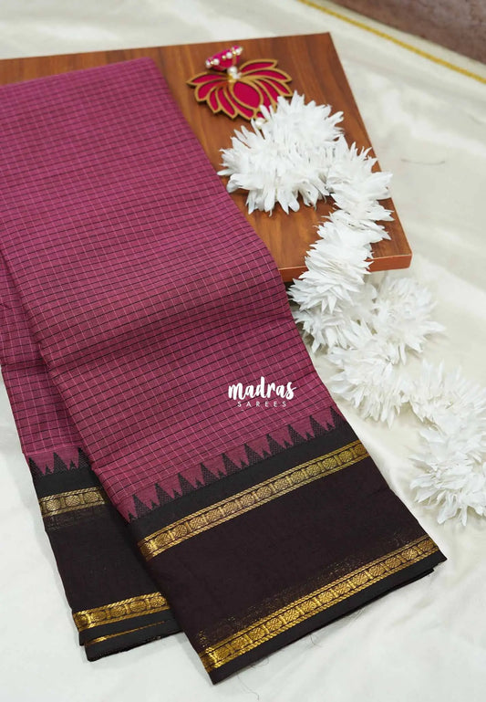 Onion pink - Karthigai silk cotton muthu kattam body rettapet border