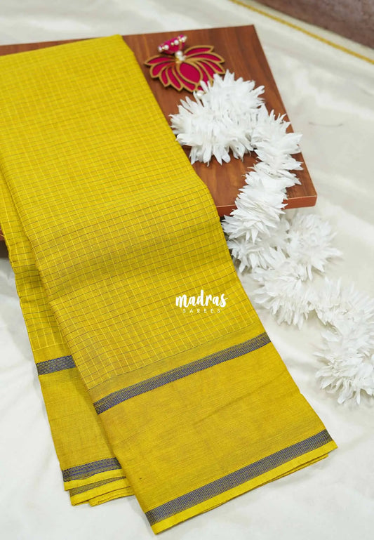 Greenish yellow - Karthigai silk cotton muthu kattam body thread border