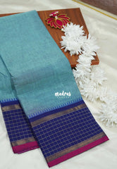 Ice blue - Karthigai silk cotton plain body checks border