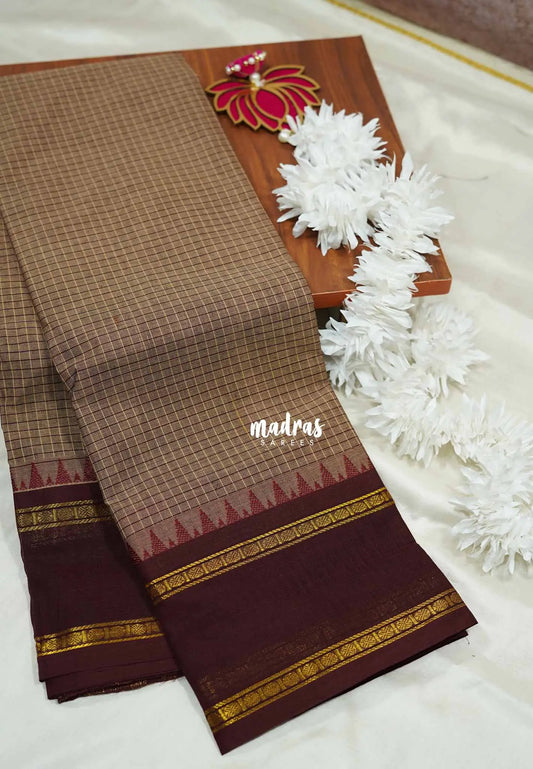 Mild coffee brown - Karthigai silk cotton muthu kattam body rettapet border