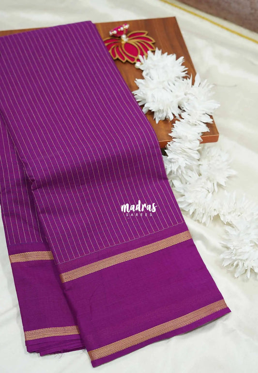 Magenta - Karthigai silk cotton stripes body thread border