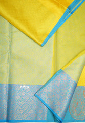 Ahaana - semi silk with emboss weaving mango border - Fresh Yellow