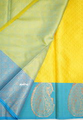 Ahaana - semi silk with emboss weaving mango border - Fresh Yellow