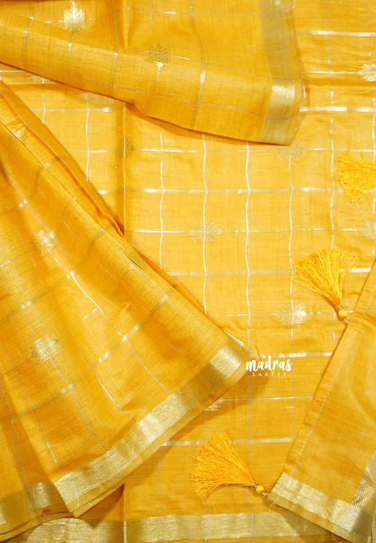 Mustard - Tussar silk with gold zari weaving