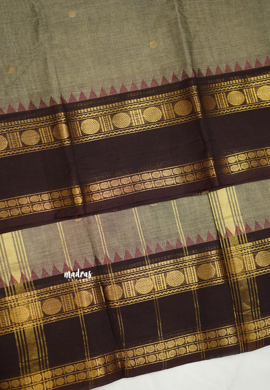 Karthigai silk cotton rettapeta rudraksham border - Grey with black border