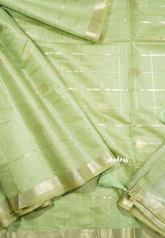 Pastel Green- Tussar silk with gold zari weaving