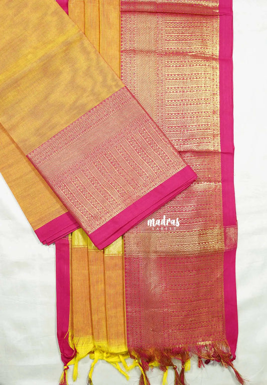 Orange yellow - Aparna (ONLY TOP AND DUPATTA) karthigai silk cotton big border salwar suit Unstitched