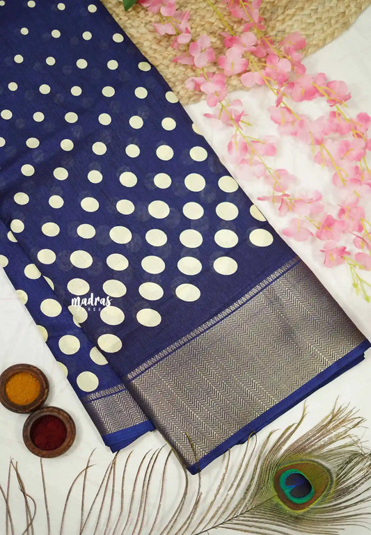 Rich printed silk with polka dots - Navy blue