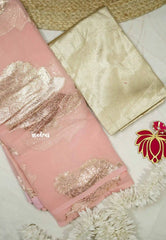 Pure Georgette with intricate foil design jacquard blouse - Pastel Pink