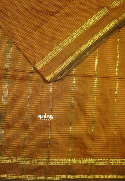 Honey brown - 10 yards Gadwal silkcotton Madisar saree