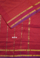Dualshade red with purple - 10 yards Gadwal silkcotton Madisar saree