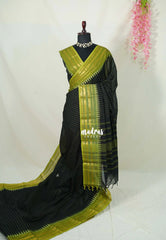 Ebony Black - Karthigai silk cotton multi border with stripes body - Best for Temple Vist