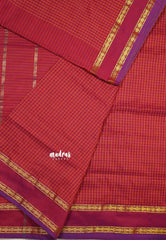 Dualshade red with purple - 10 yards Gadwal silkcotton Madisar saree