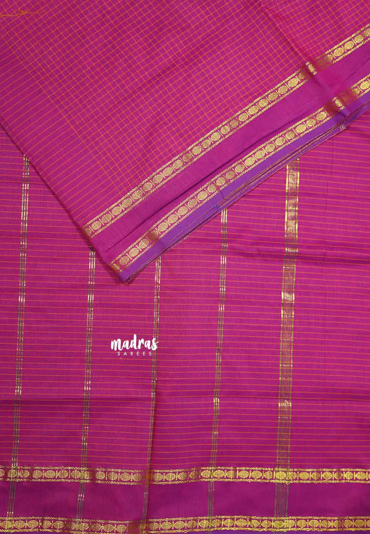 Magenta pink - 10 yards Gadwal silkcotton Madisar saree