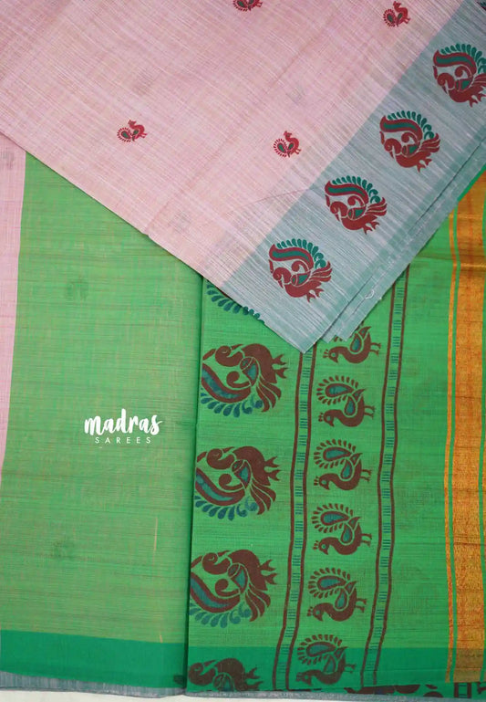 Soft Slub cotton saree dual shade onion pink color with mayil border