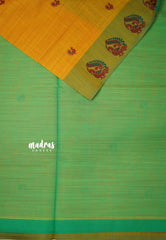 Soft Slub cotton saree dual shade Mustard yellow color with mayil border