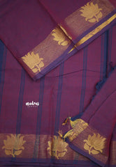 Kamalam Handmade Karthigai silk cotton with divine lotus weaving border - Dualshade Winered