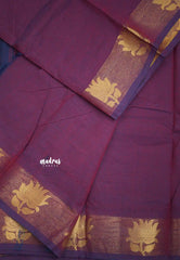 Kamalam Handmade Karthigai silk cotton with divine lotus weaving border - Dualshade Winered