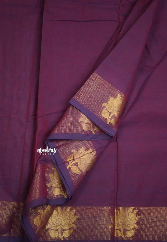 Kamalam Handmade Karthigai silk cotton with divine lotus weaving border - Dualshade Winered