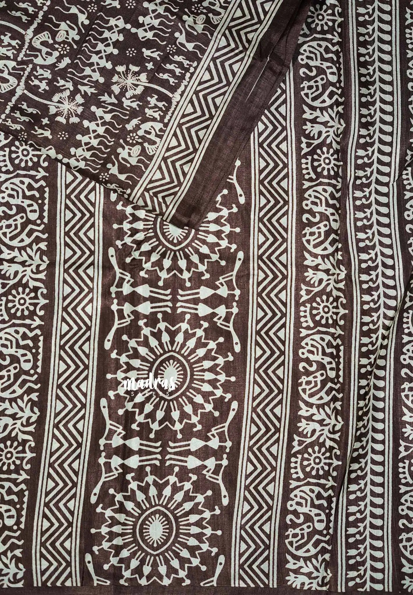 Pastel Brown - Uniform sarees Malgudi printed silk warli prints